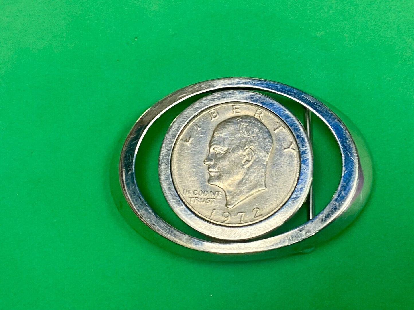 1972 Ike Eisenhower Silver Coin As Centerpiece In See Through Belt Buckle