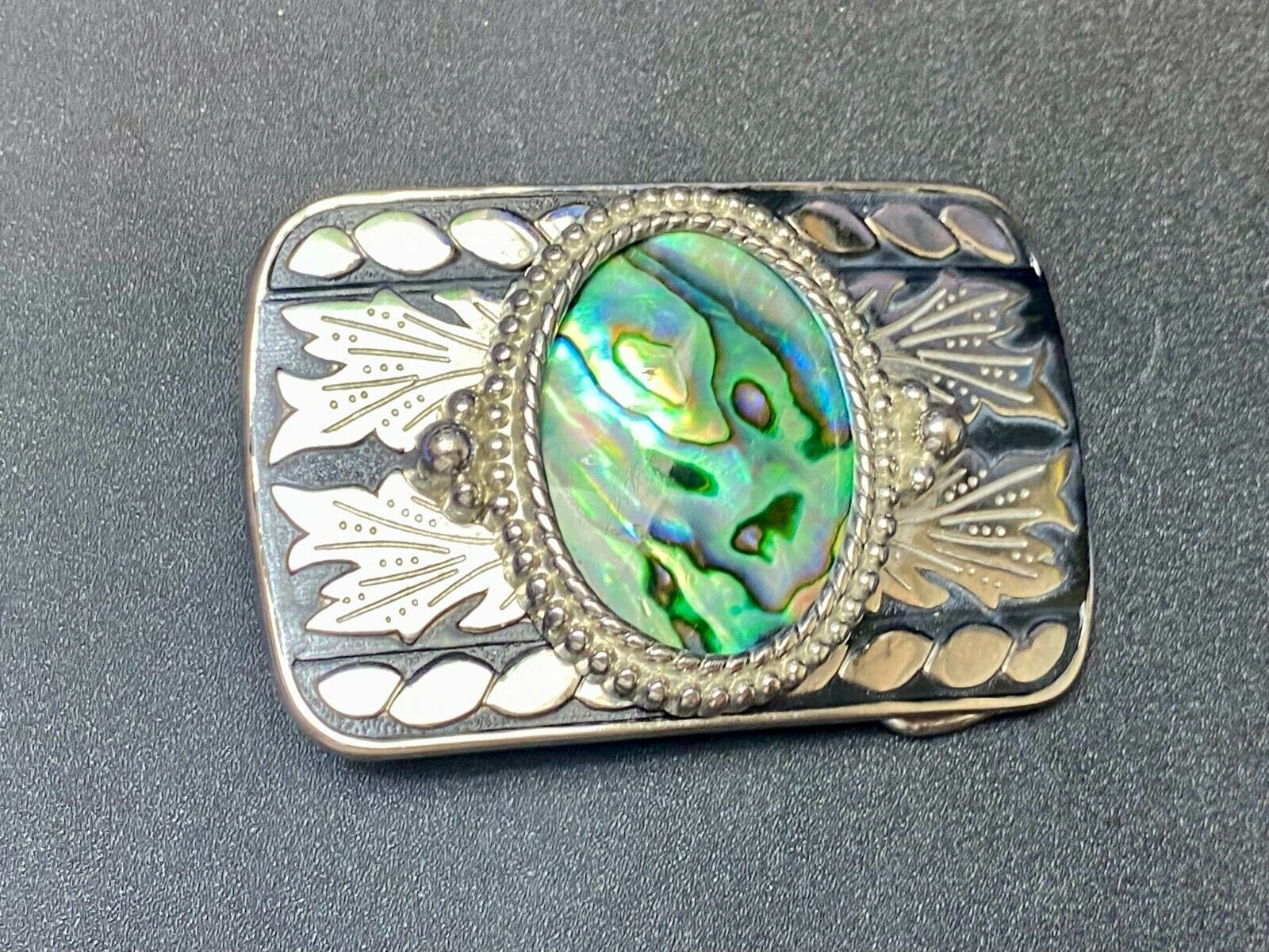 Abalone Shell Centerpiece On Western Silver & Black Color Belt Buckle