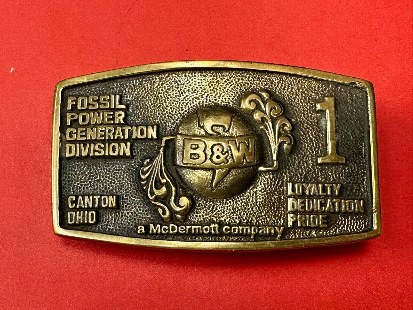B&W  FOSSIL POWER GENERATION DIVISION BRASS BELT BUCKLE by S. J. Broers Company