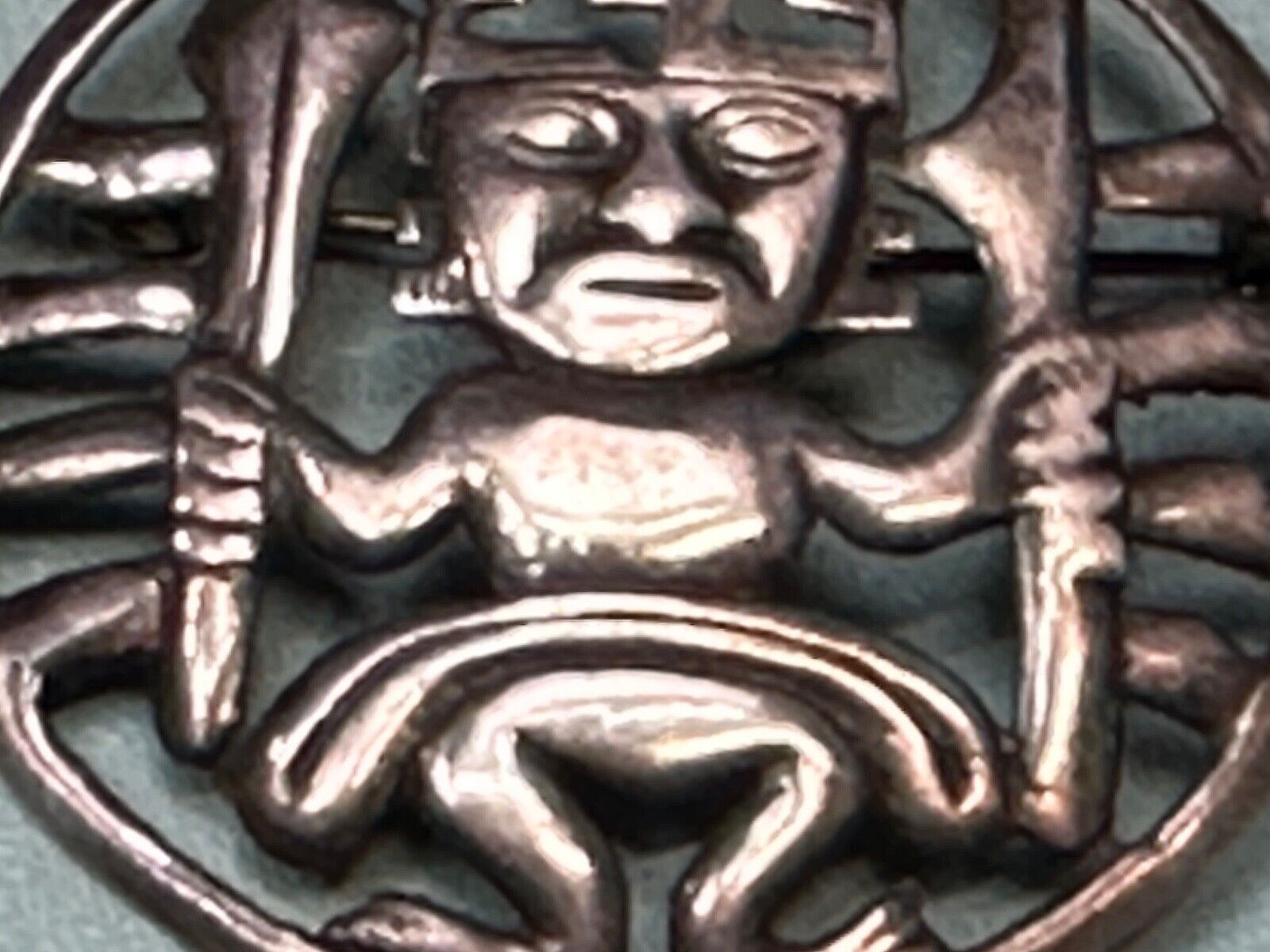 Tribal Chief Man Figure   Aztec?  unknown to me! Sterling Brooch Pin