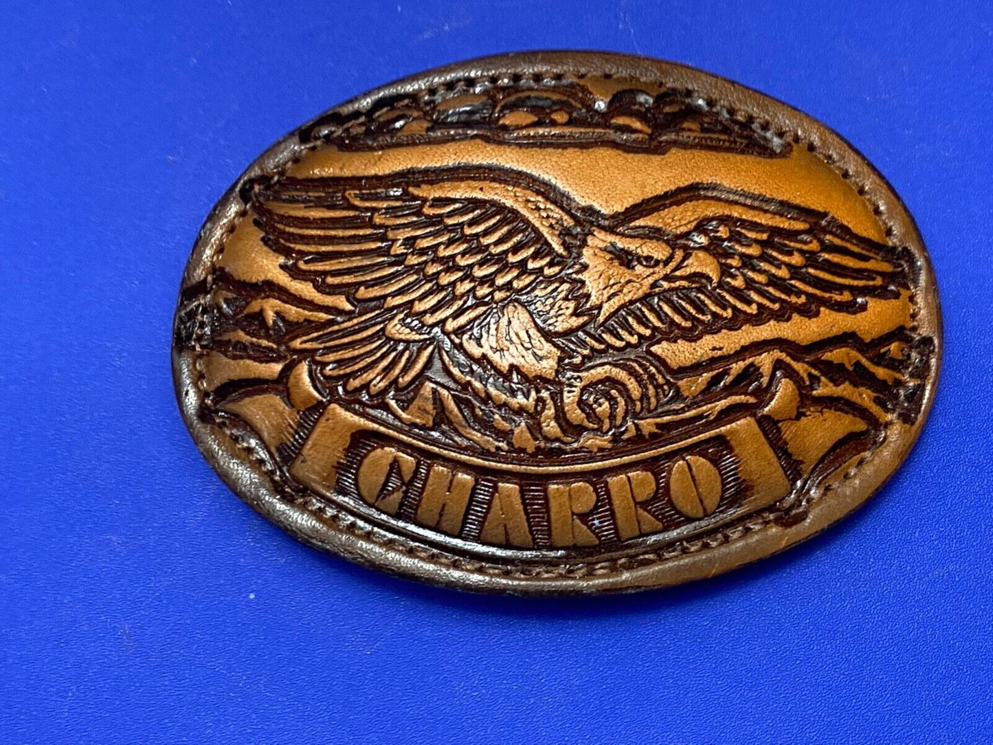920 Charro - Hunting Eagle claws out - Vintage large oval leather belt buckle