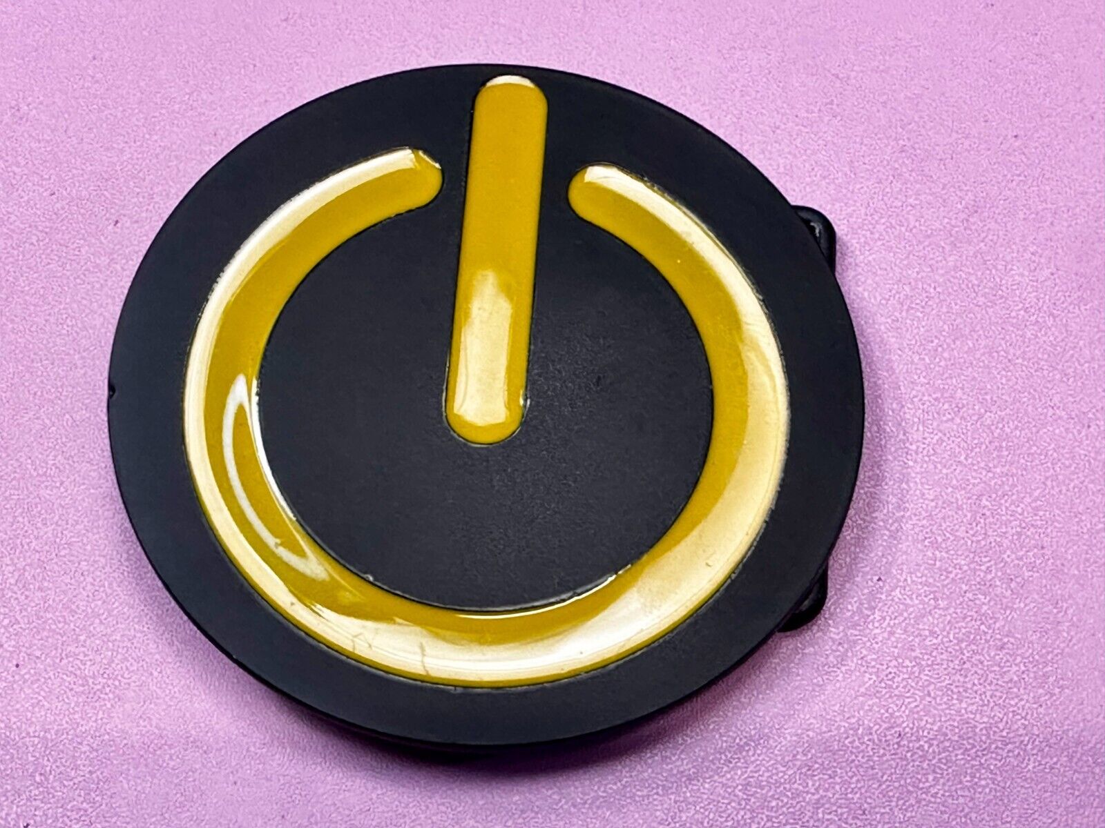Power On Off Button Shutdown Electronics Computer Yellow Black Color Belt Buckle