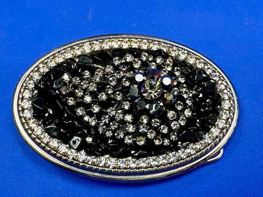 Artisan GHOST? Abstract animal head belt buckle covered in black rhinestone's