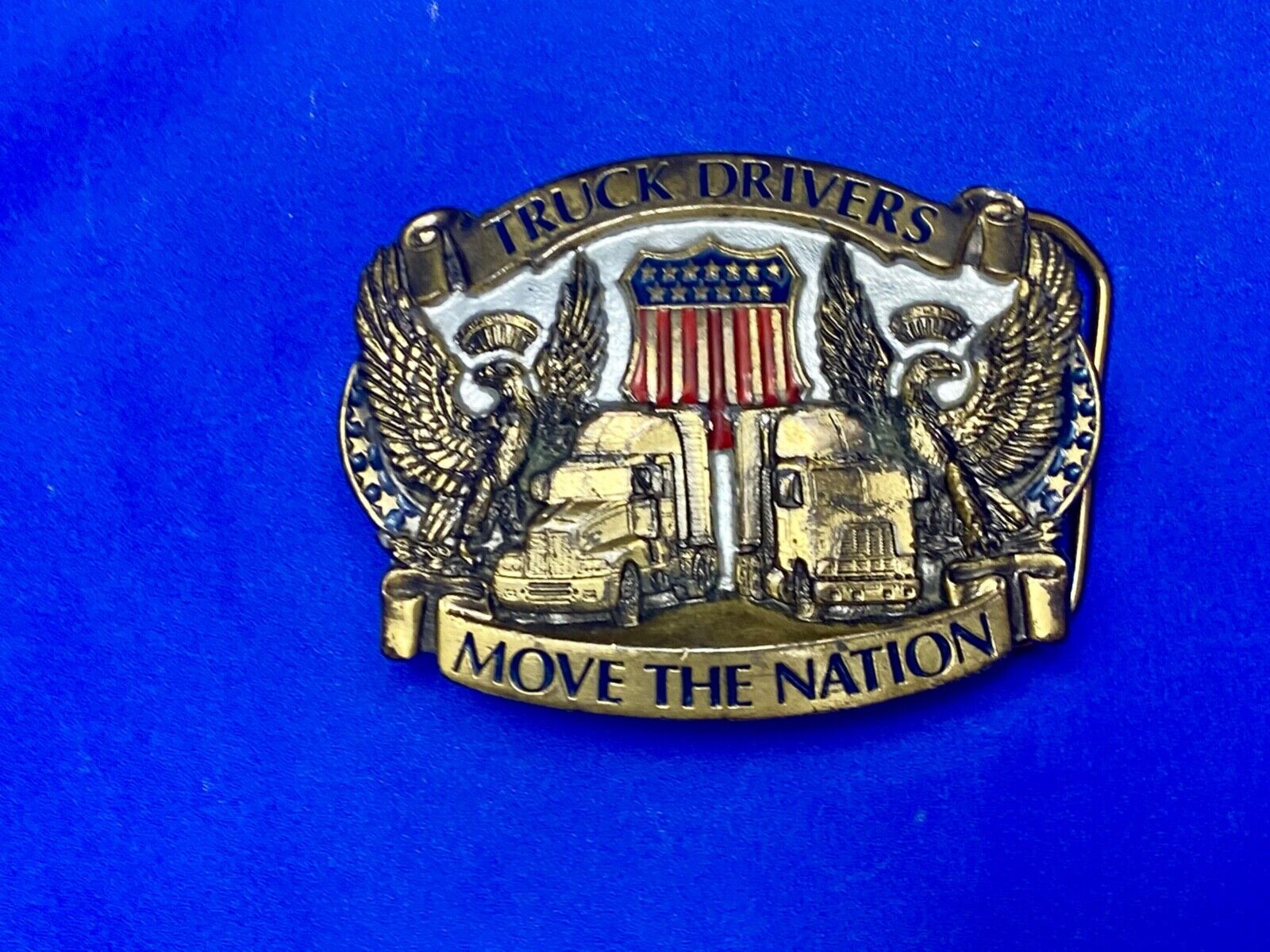 Truck Drivers Move the Nation Vtg. 1987  Belt Buckle Long Nose Flat Nose Cabover