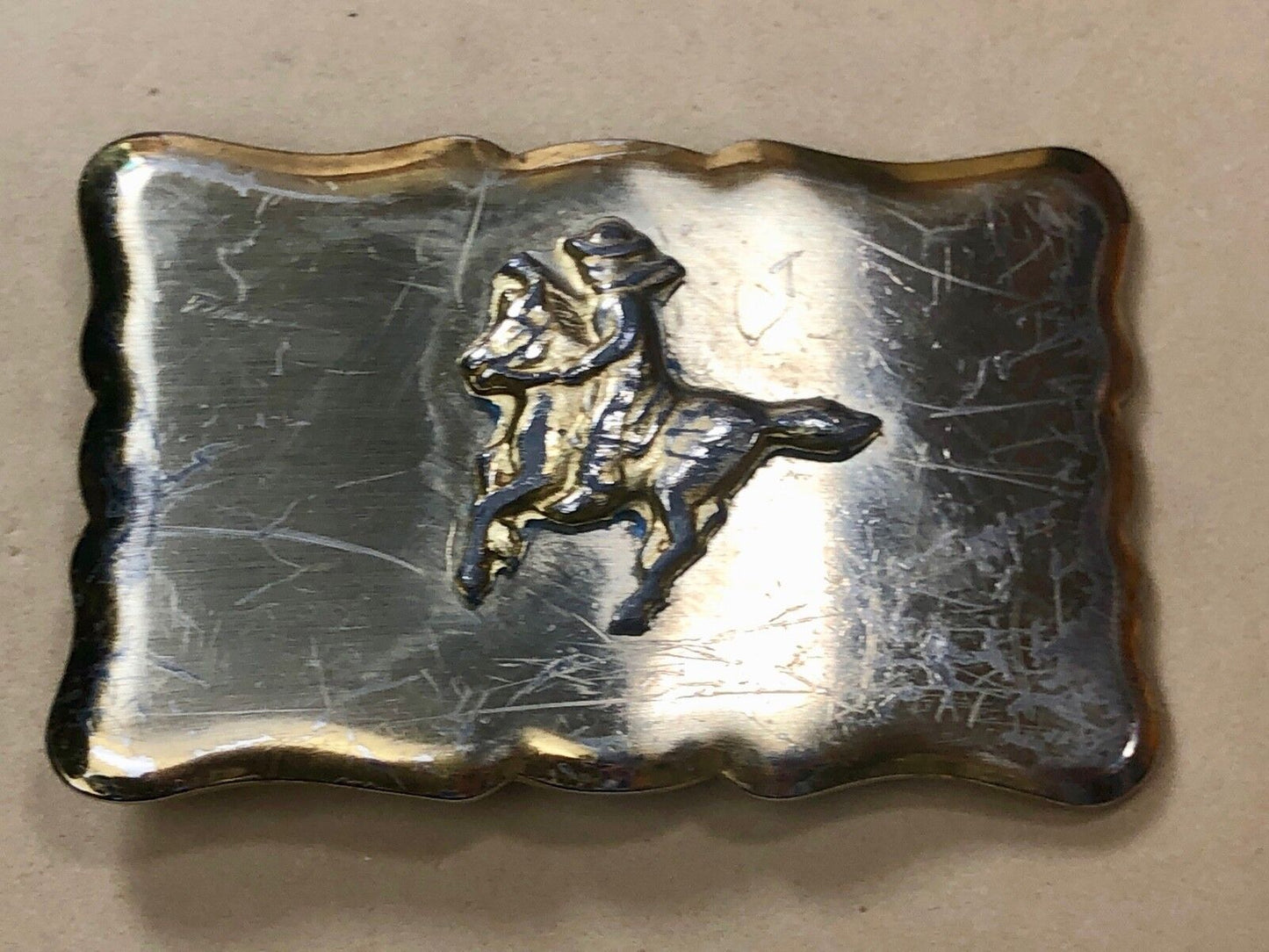 Vintage faceless cowboy on horse pony  riding the trail Western Belt Buckle 