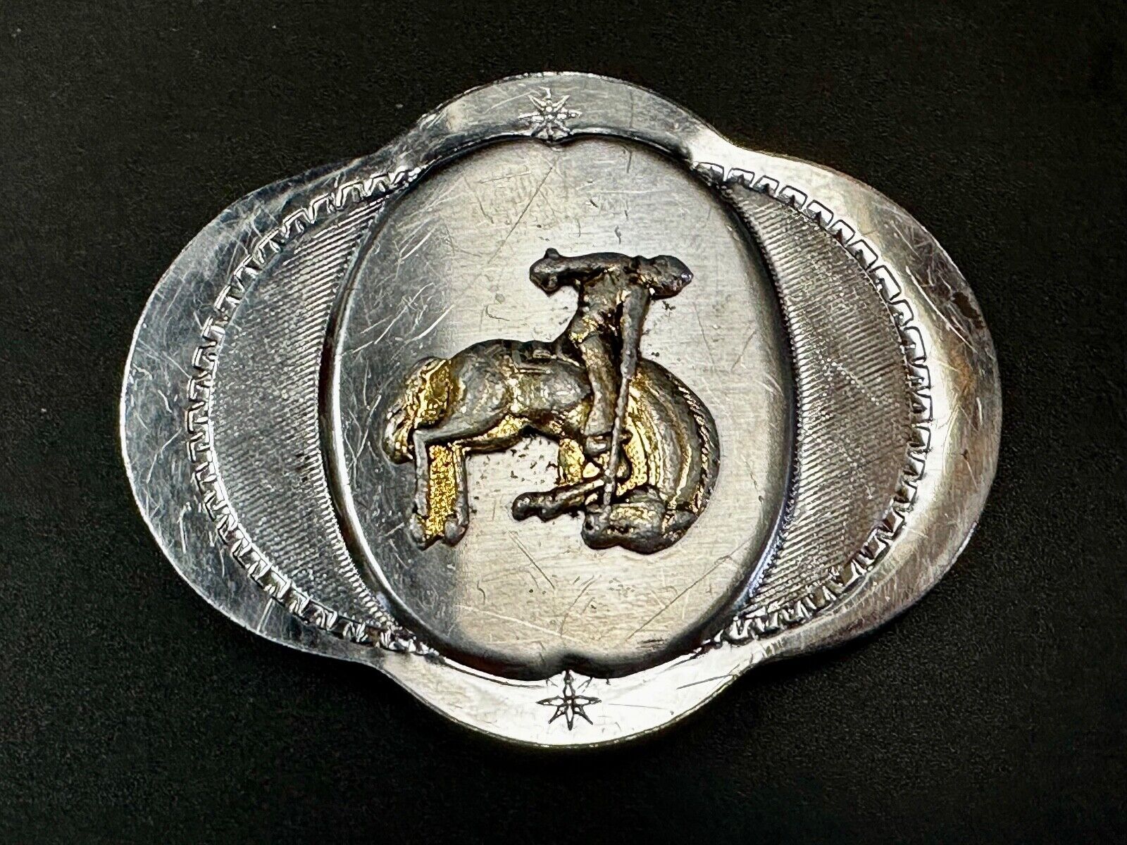 Vintage Cowboy Saddle Bronc western two tone belt buckle