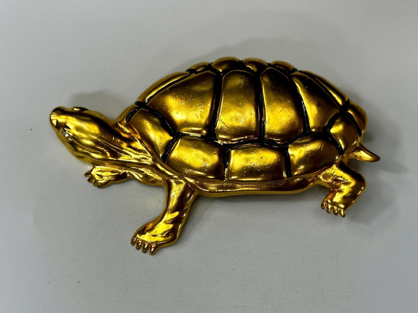 Tortoise Turtle Adorable Figural Huge Gold Tone Vintage Belt Buckle Over 4" Wide