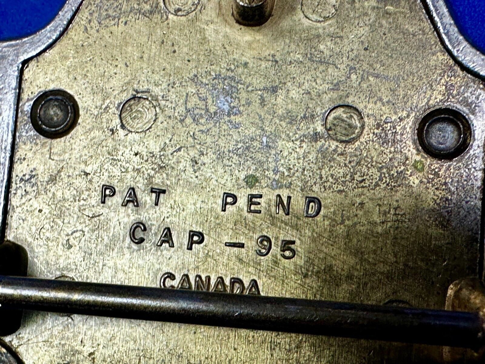 Unknown to me!  Vintage Metal Belt Buckle Pat.Pend Cap-95 Canada