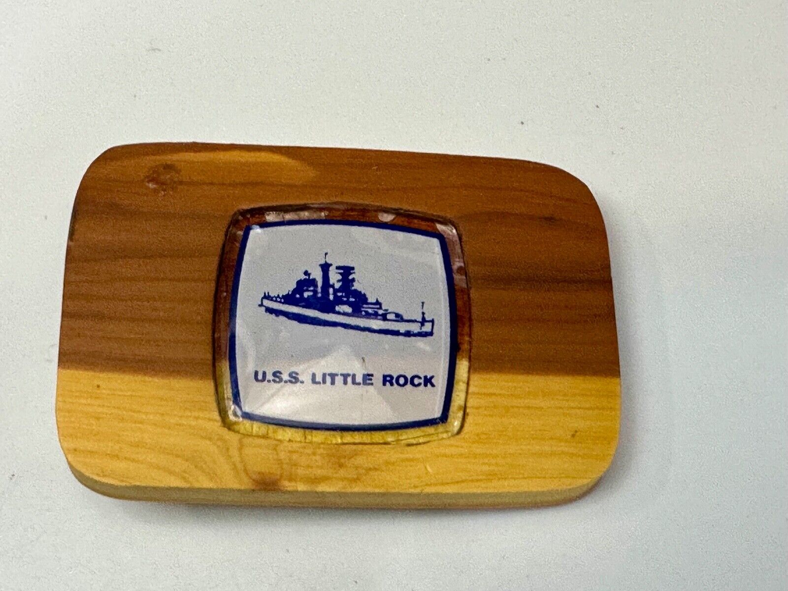 U.S.S Little Rock Combat Navy Ship Pin Custom Artisan Inlaid to Wood Belt Buckle