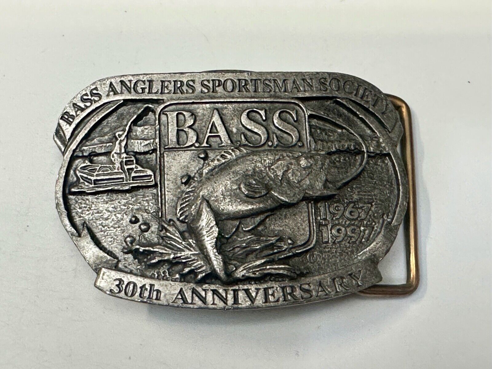 1997 BASS Bass Anglers Sportsman Society Fishing 30th anniversary belt buckle