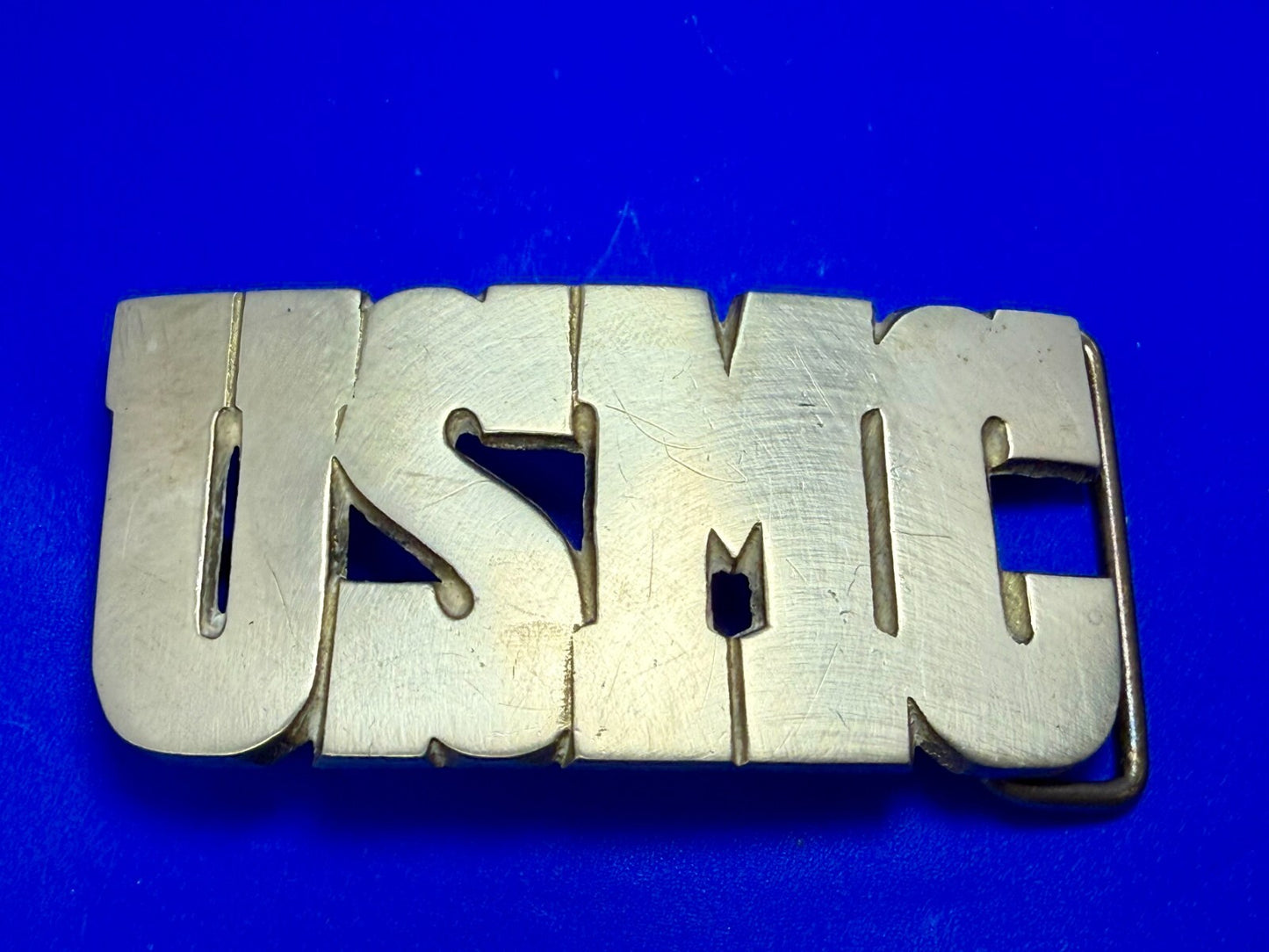 USMC United States Marine Corps Block Letters Military Solid Brass Belt Buckle