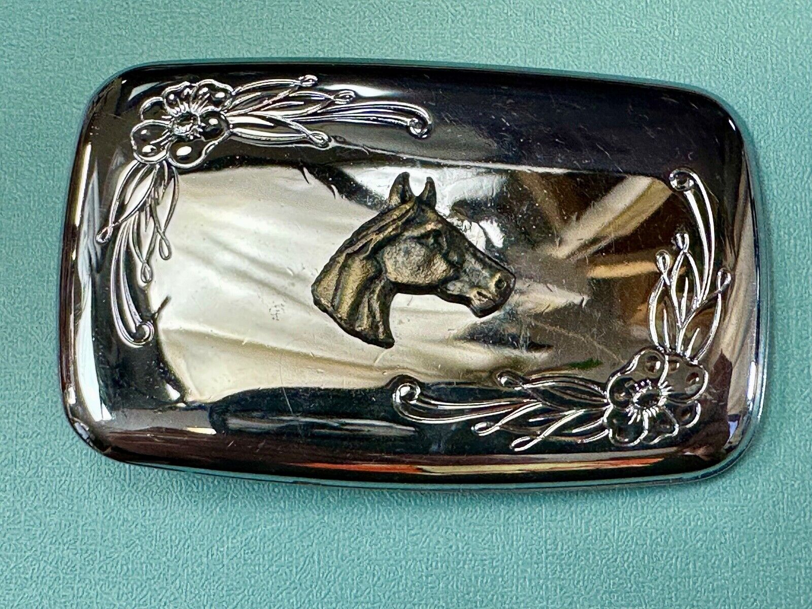 vintage horse head western two tone rectangular belt buckle for cowgirls cowboys