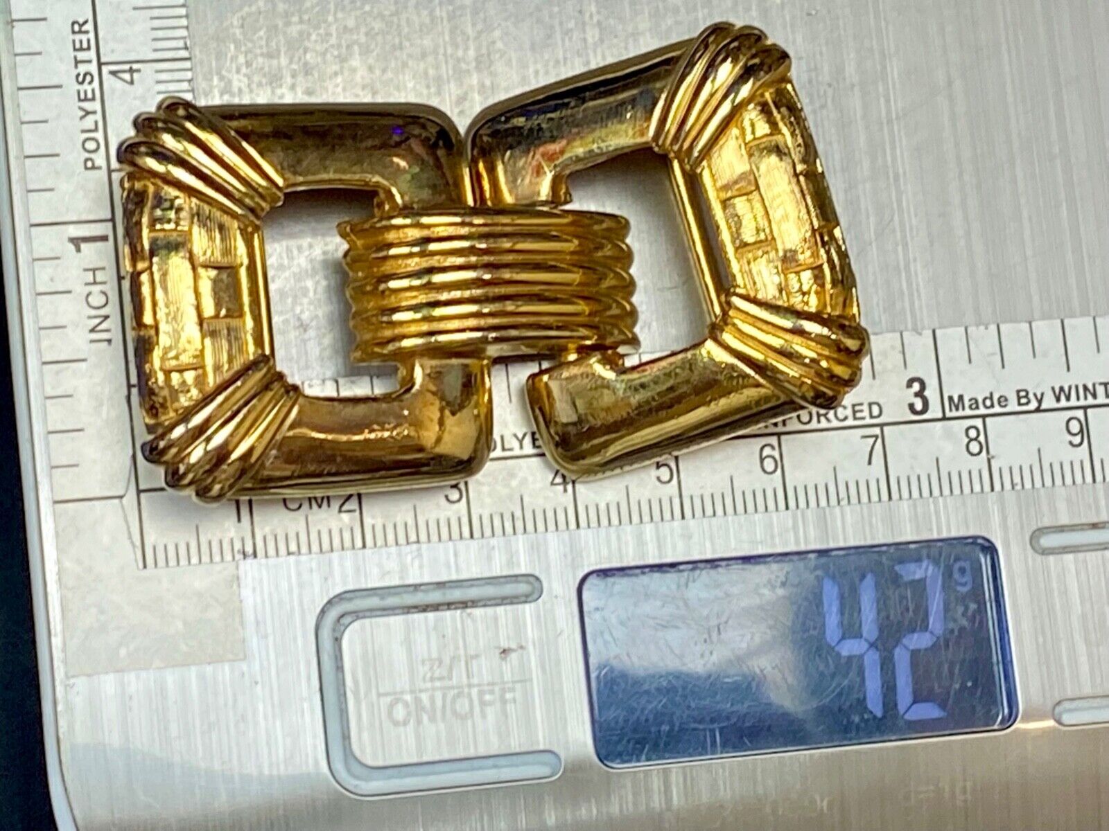 Vintage Gay Boyer Signed Piece Interlocking Rectangular Belt Buckle