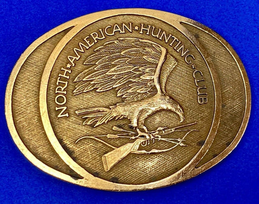 Vintage 1980  Nahc Members Solid Brass North American Hunting Club Belt Buckle 