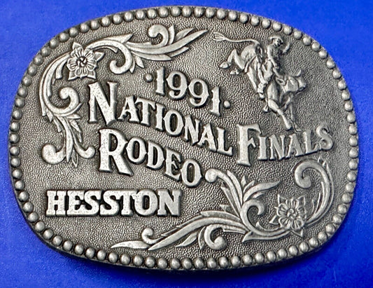 1991 Hesston NFR National Finals Rodeo Cowboys Western ADM Belt Buckle