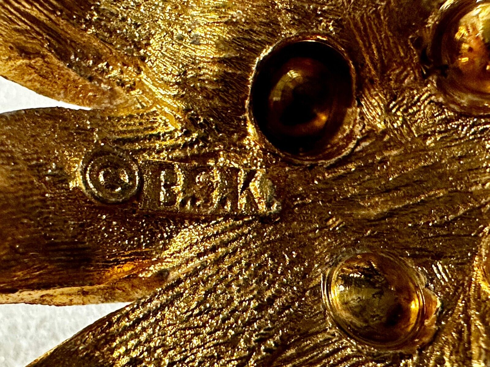 Vintage Flower Textured Brushed Gold Tone Brooch Pin Signed by BSK