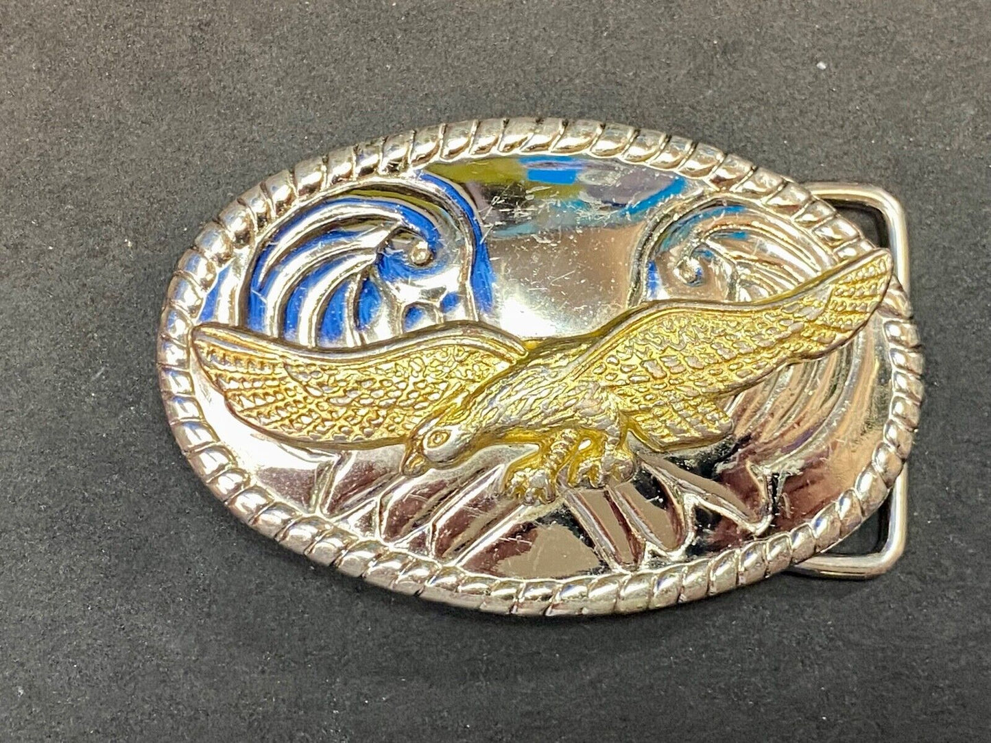 Vintage Mixed Metal Flying Hunting Diving Mountains Western Belt Buckle 