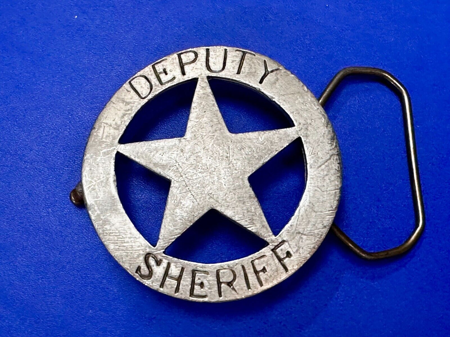 Vintage Deputy Sheriff Badge Cut Out Figural silver tone Belt Buckle