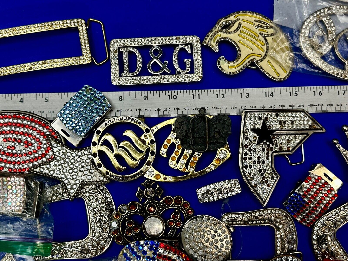 34 Bulk Lot Junk Drawer Grab Bag  to REPAIR Belt Buckle - Missing Rhinestone's