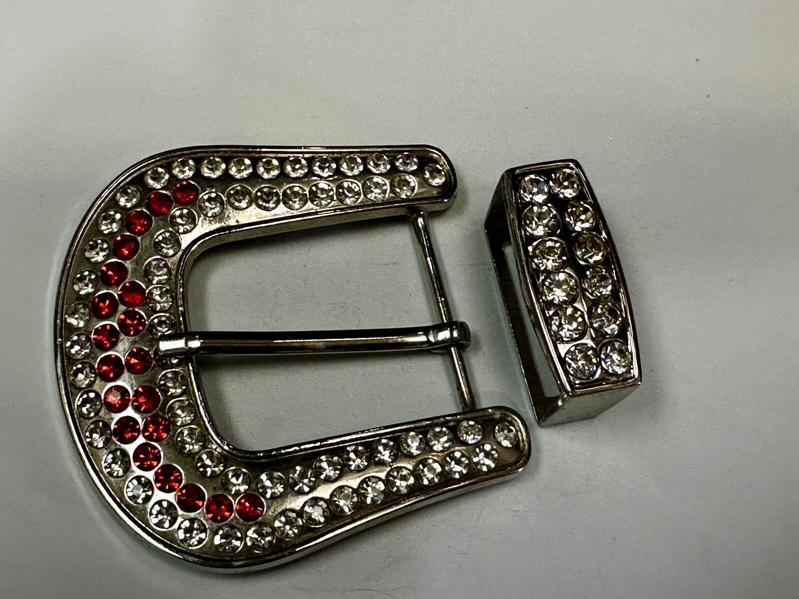 Two Piece Ranger Silver Tone Rhinestone Covered Belt Buckle Set  - with Keeper