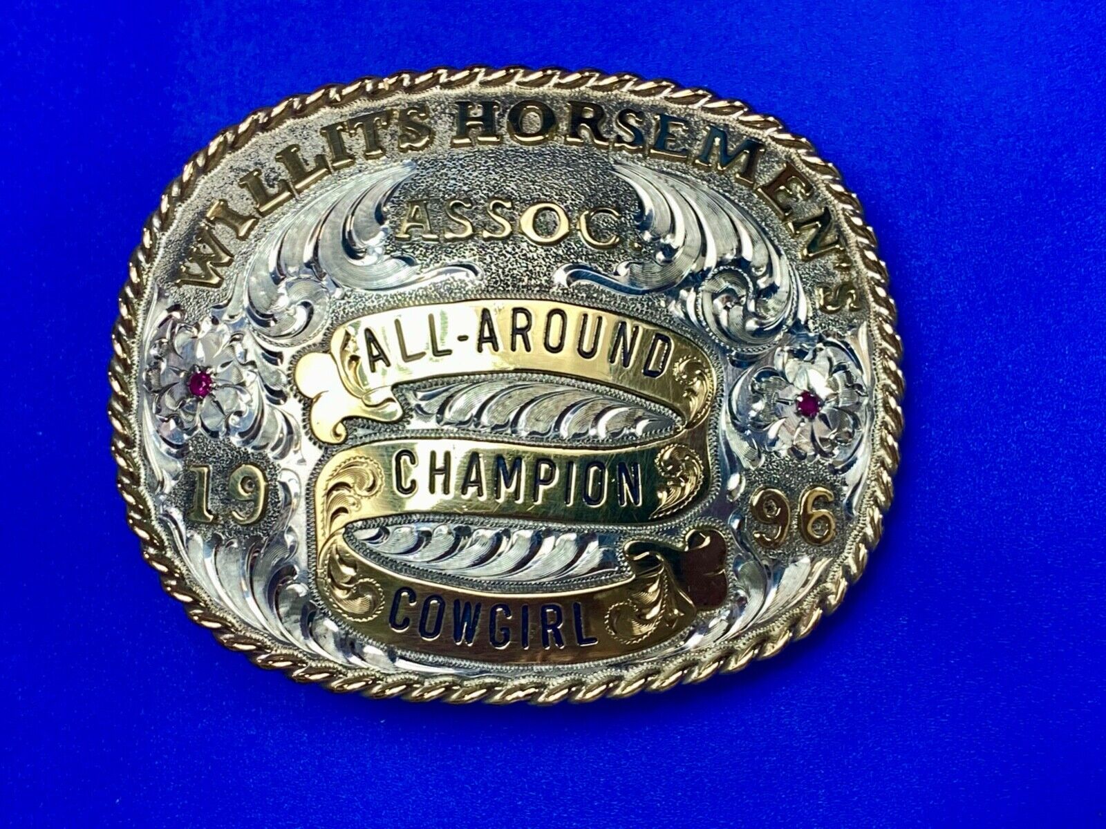 All Around Champion Cowgirl Willits Horsemen's Assoc 96 Trophy belt buckle by Gj