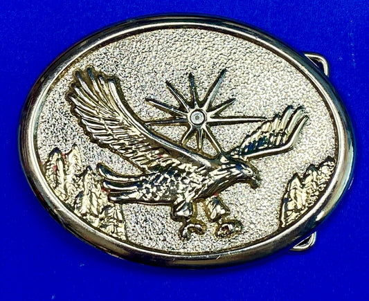 Vintage Classic Flying Bald Eagle with starburst Metal Belt Buckle
