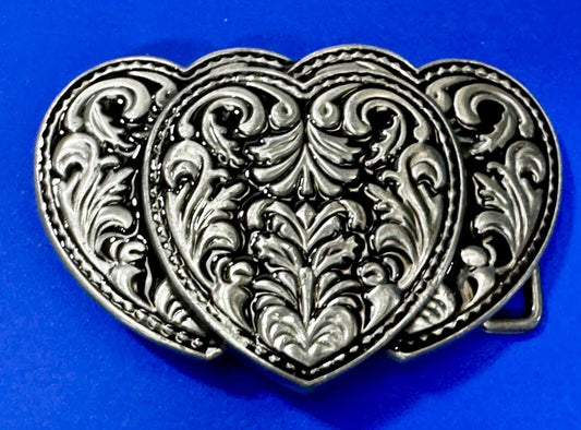 Three Heart Shaped Western Cutout Two Tone Cowgirls Belt Buckle