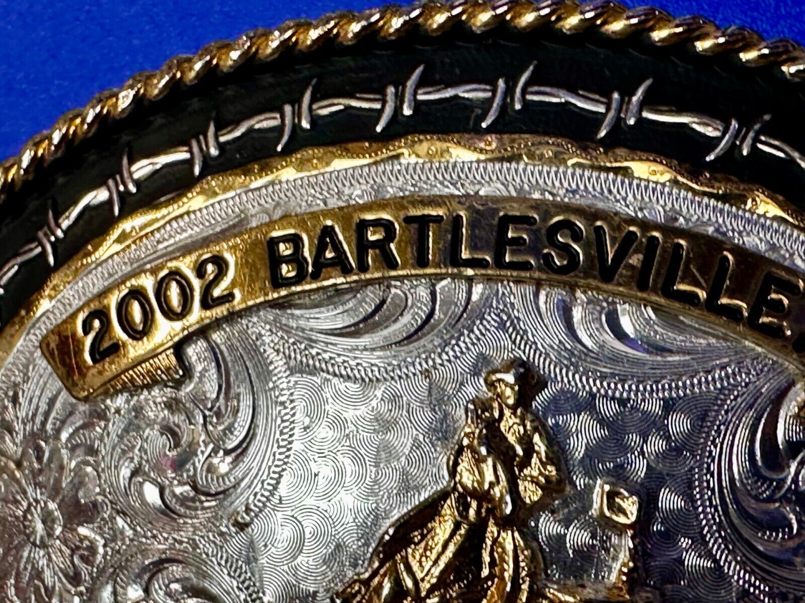 2002 Bartlessville OK Rodeo Trophy Chad Bradley Montana Silversmiths Belt Buckle