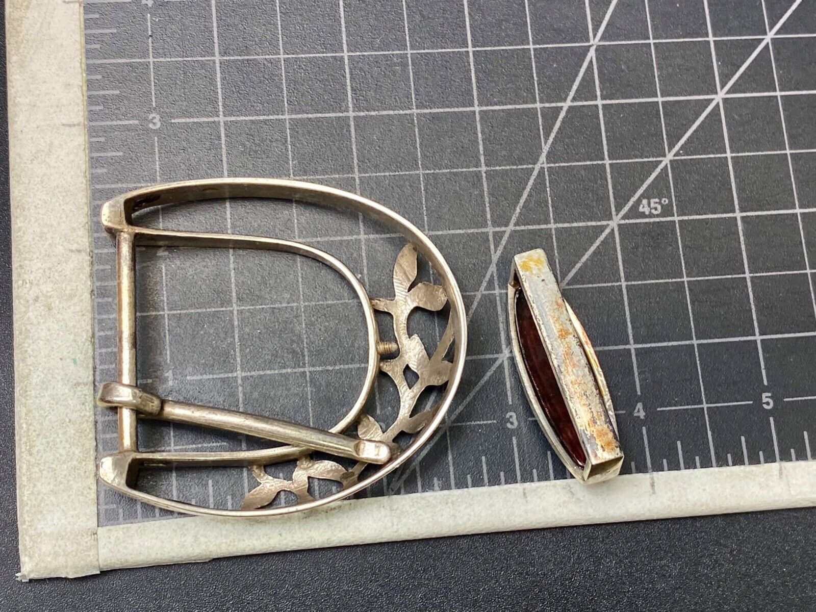 Two piece antique silver tone?  see through belt buckle