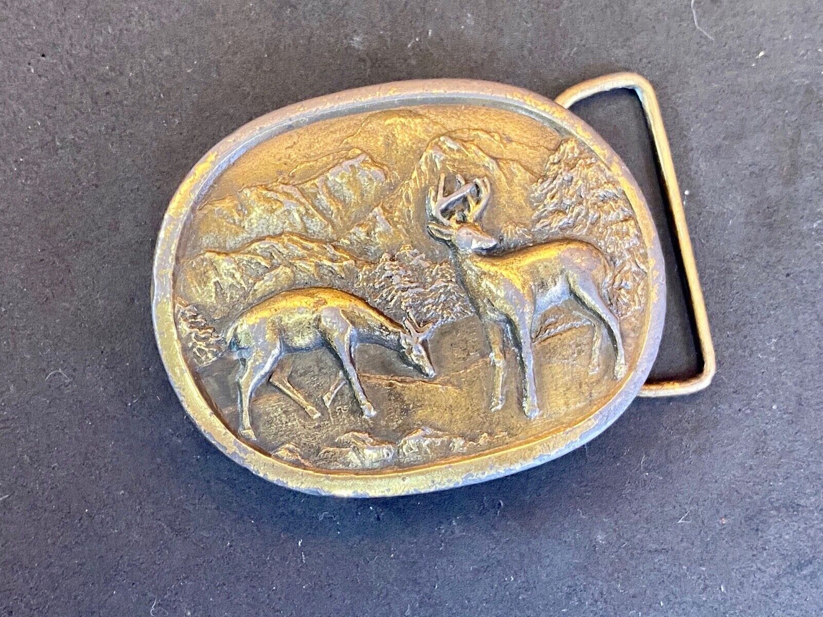 Two Deer Brass Tone Or Real? Metal Craft Belt Buckle 