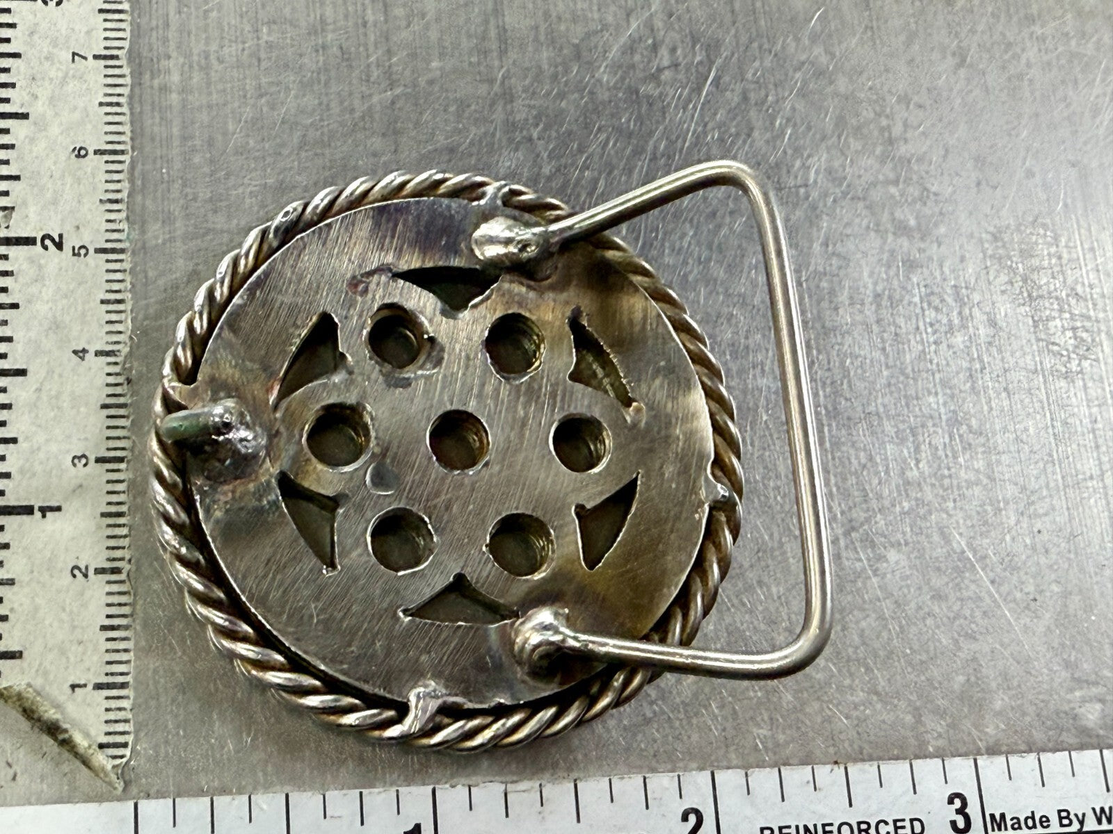 Artisan Welder's Art Handmade Abstract Open Work Round Silver Color Belt Buckle