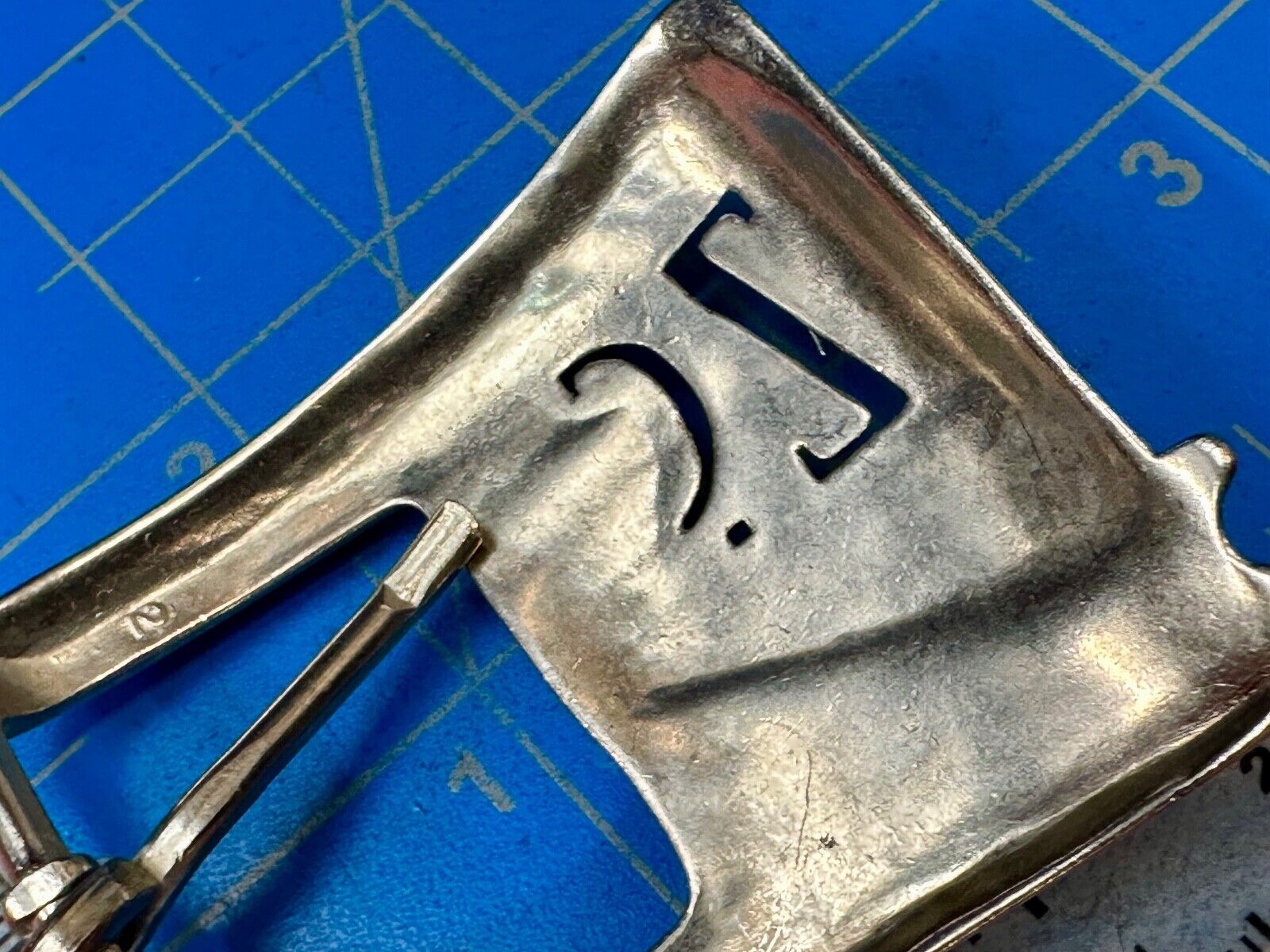 Vintage Letters Initials SZ silver tone cutout belt buckle