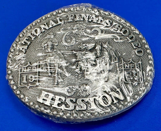 1989 Adult Size Hesston National Finals Rodeo Bull Riding Cowboys belt buckle