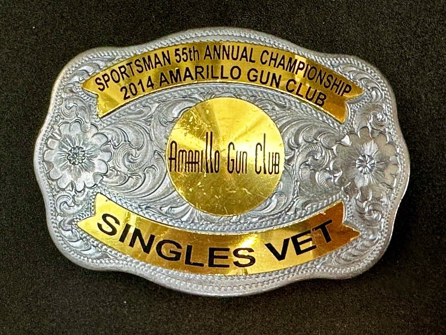 Amarillo Texas Gun Club Singles Vet Trophy Belt Buckle by Tilden
