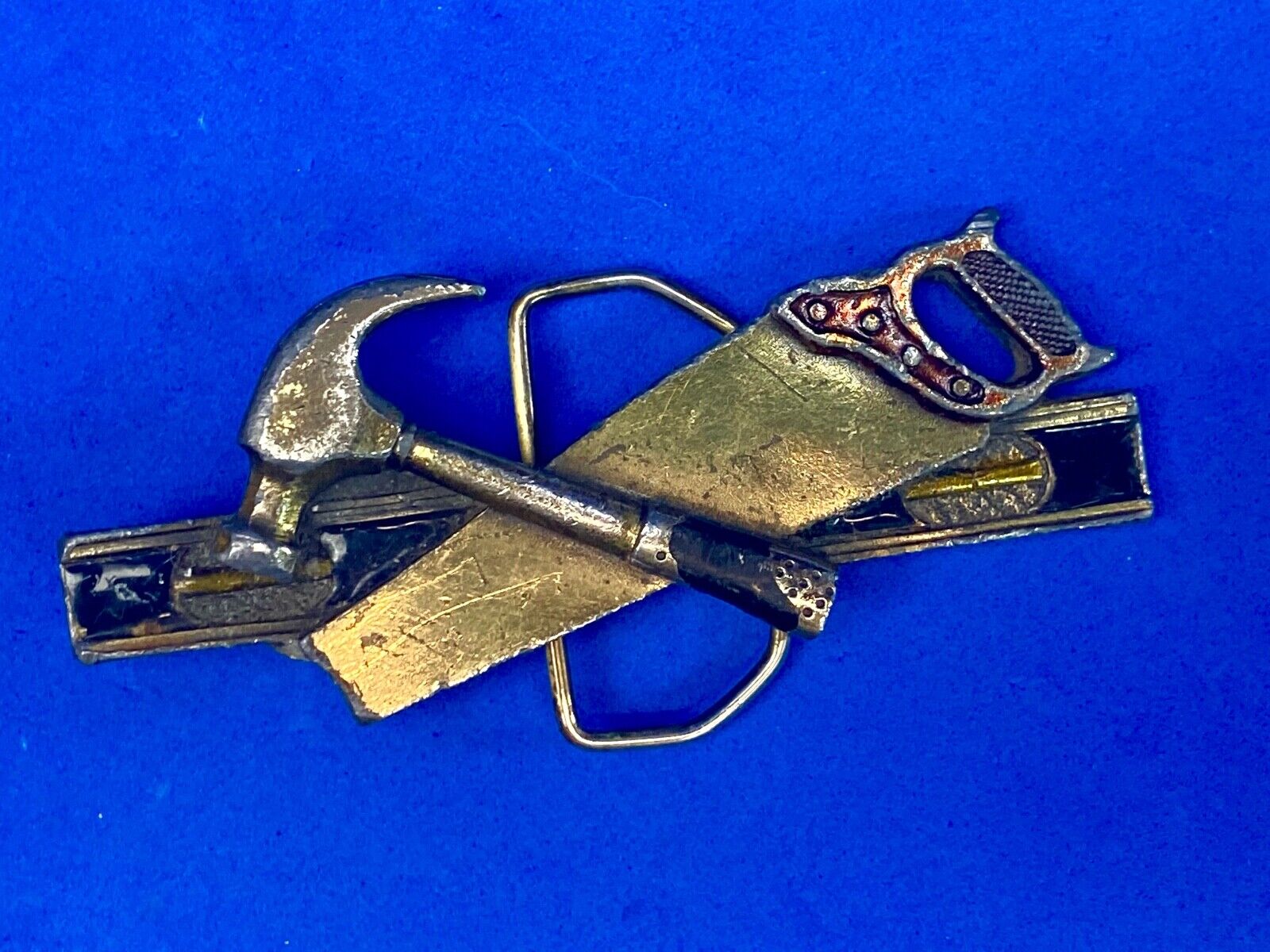 Vintage 1981 Great American Buckle Tools Belt Buckle Hammer Saw Level
