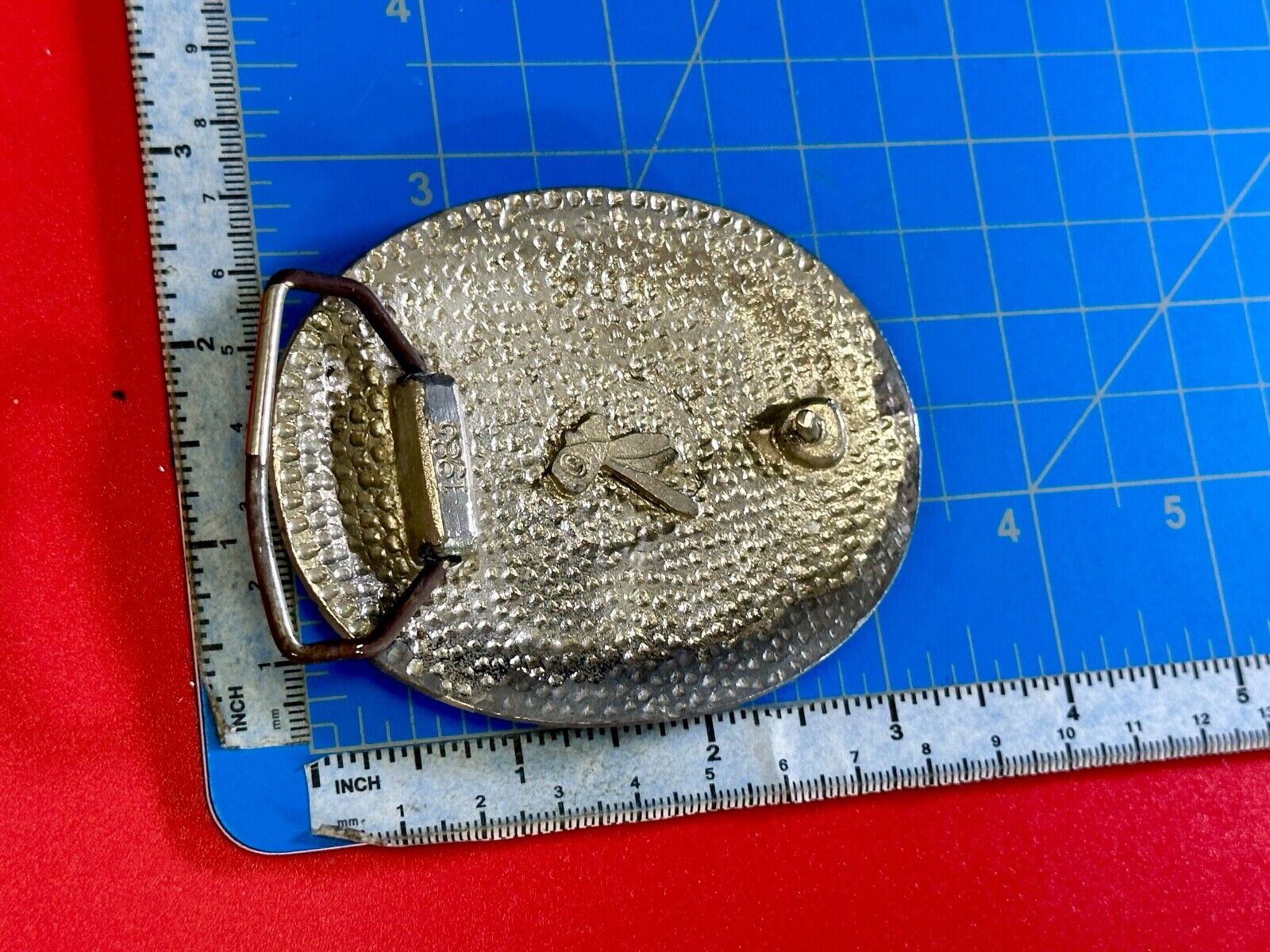 THUNDERBIRD Inlaid turquoise & Coral belt buckle - see hallmark ---   to restore