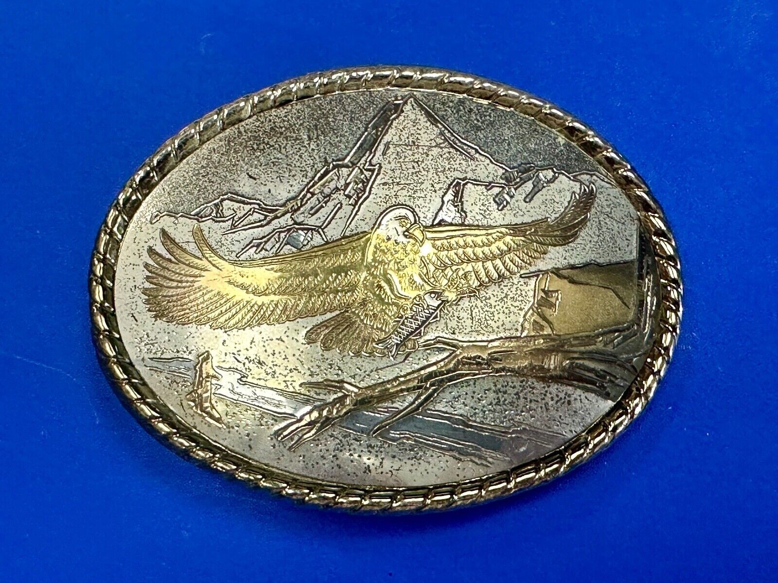 American Eagle Landing on limb perch - Vintage western oval belt buckle marked W
