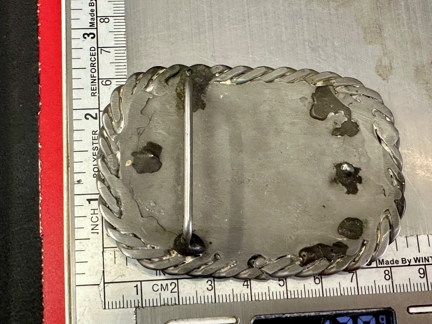 Artisan silver color belt buckle for craft project / wear - Thick rope boarder