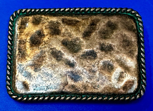 Artisan Hammered Dented Rope Border Rectangular Vintage Vibe Belt Buckle