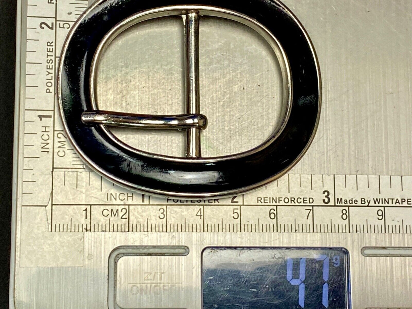 3" Wide Formal Silver And Black Color Oval Belt Buckle - Retro Vibe