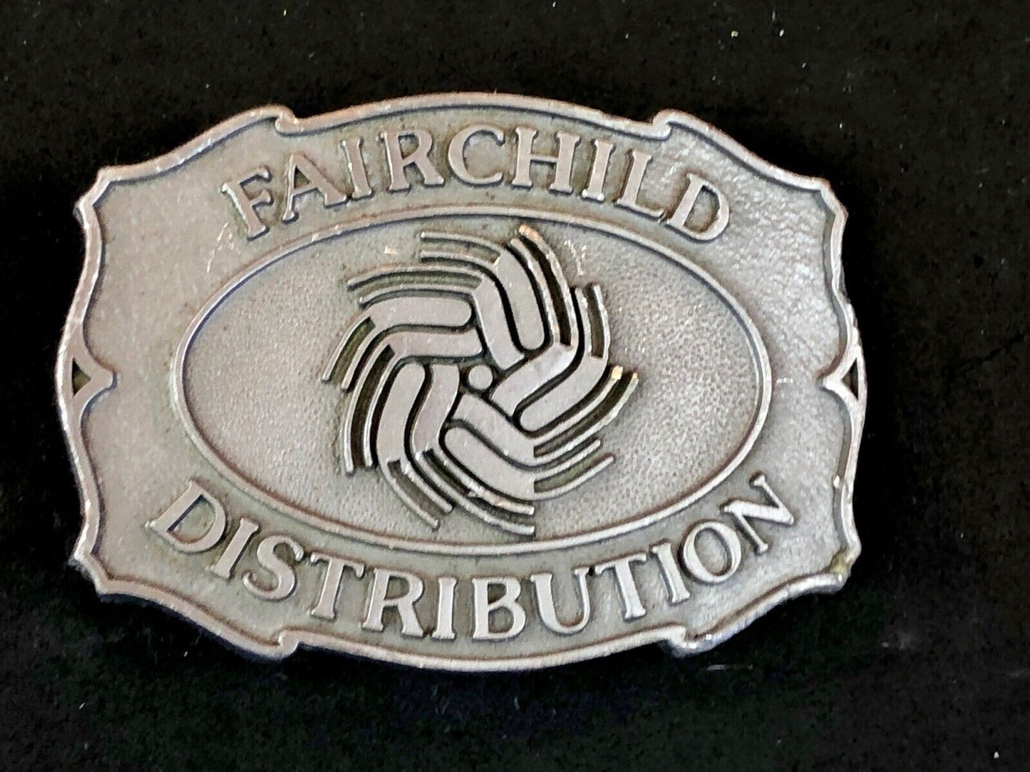 Vintage Fairchild Distribution company logo promotional belt buckle 
