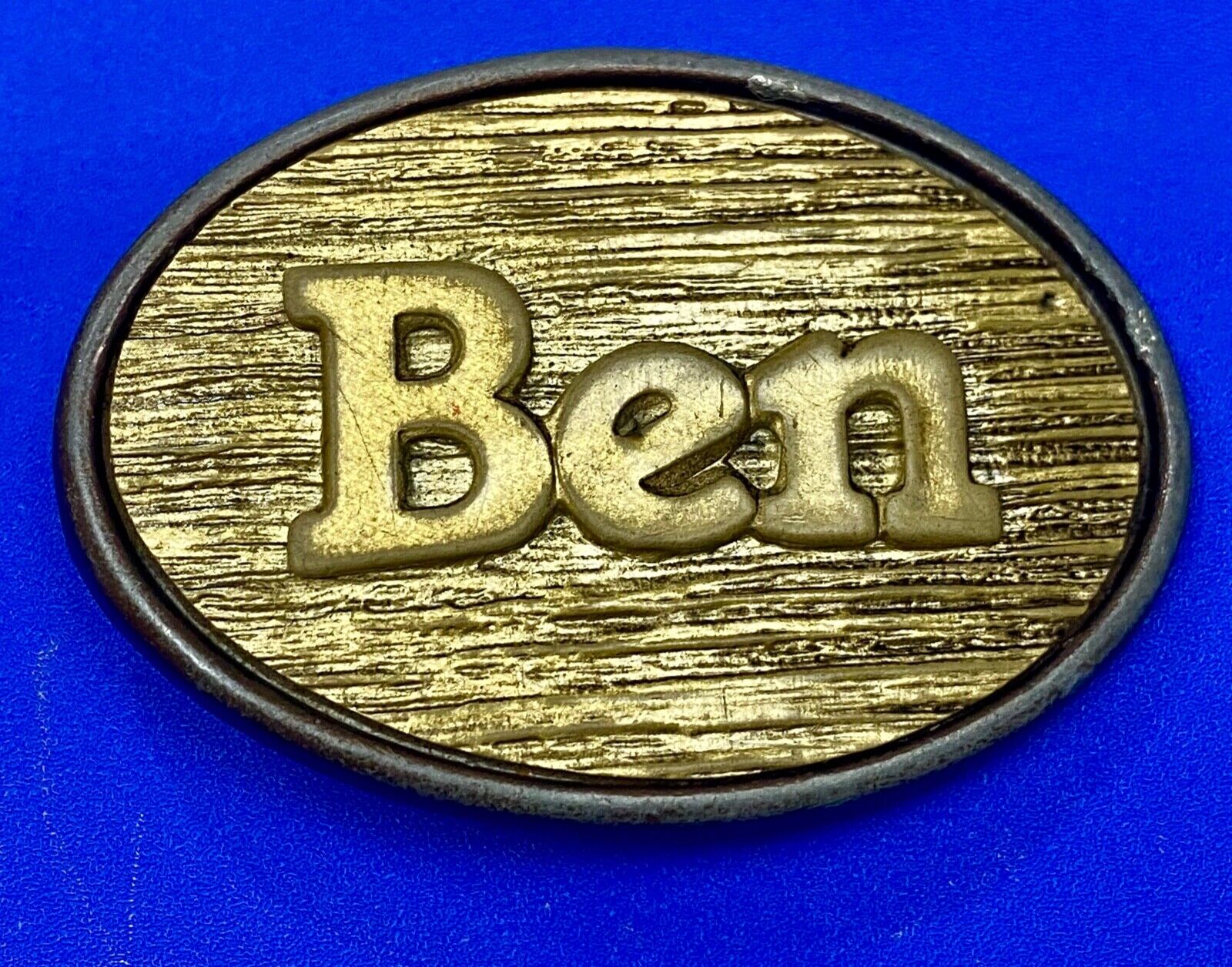 BEN  - custom name 1970's Wood Grain theme belt buckle by Oden