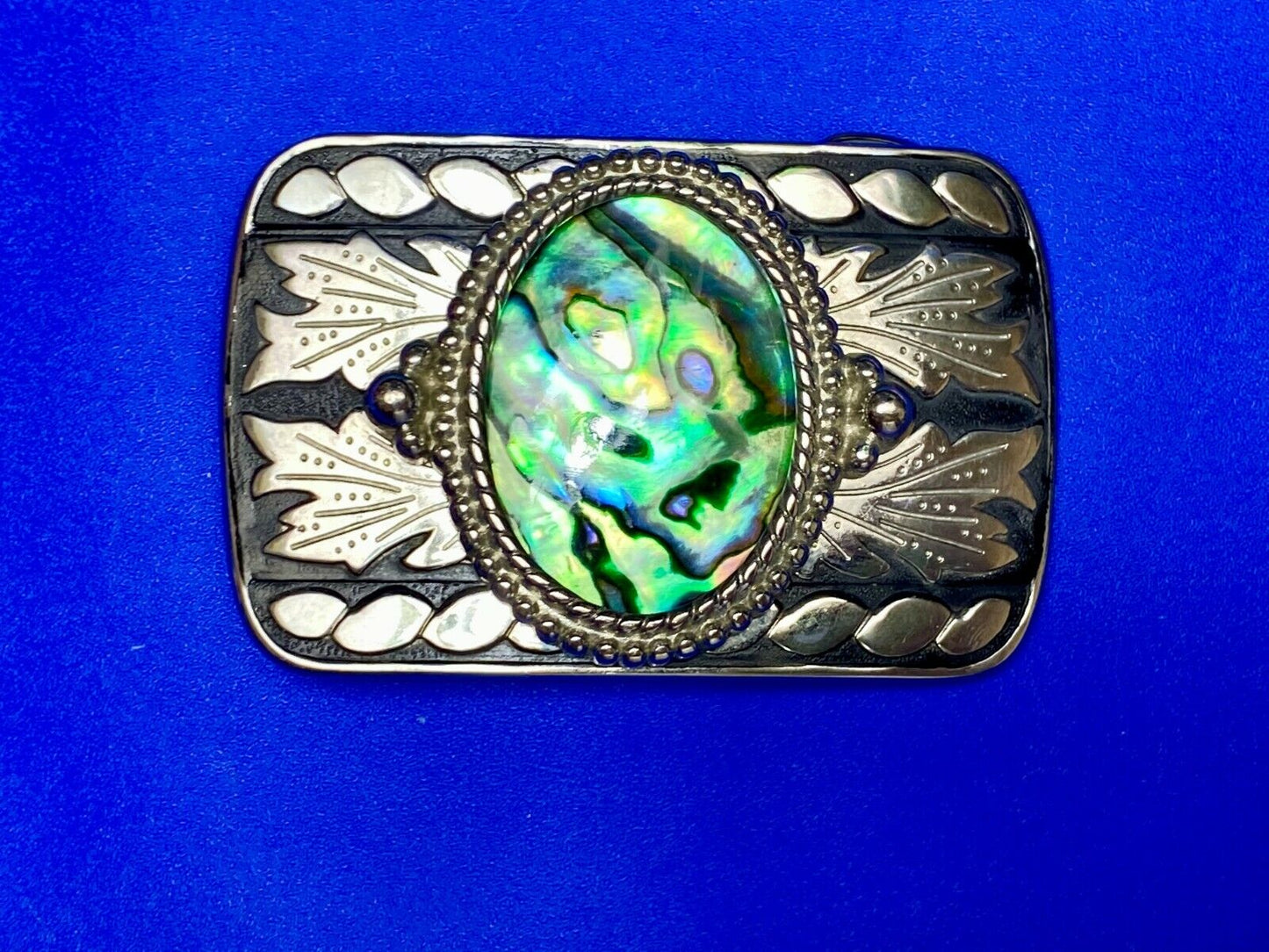 Abalone Shell Centerpiece On Western Silver & Black Color Belt Buckle