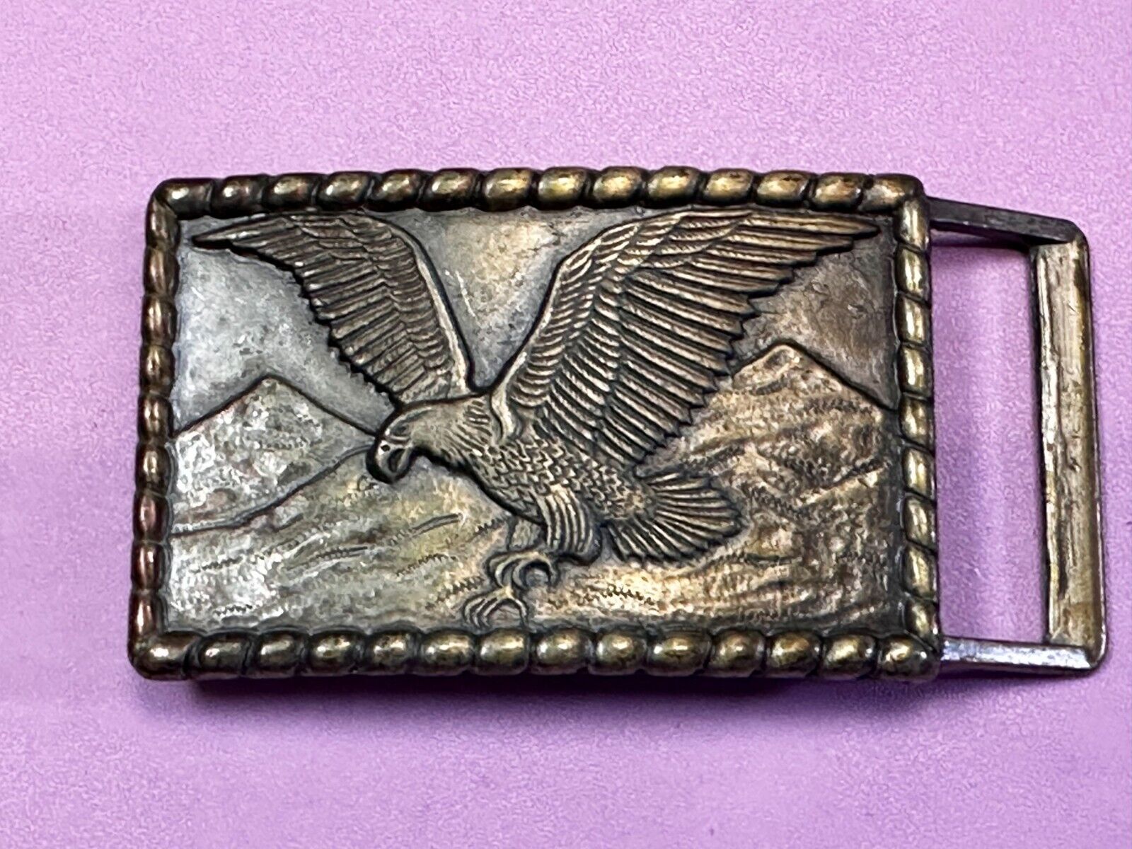 American Bald Eagle flying over majestic USA mountains Vintage Belt Buckle