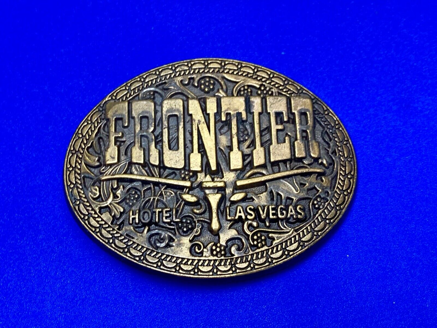 Vintage Frontier Hotel Old Las Vegas Belt Buckle Casino Nevada Western Longhorn