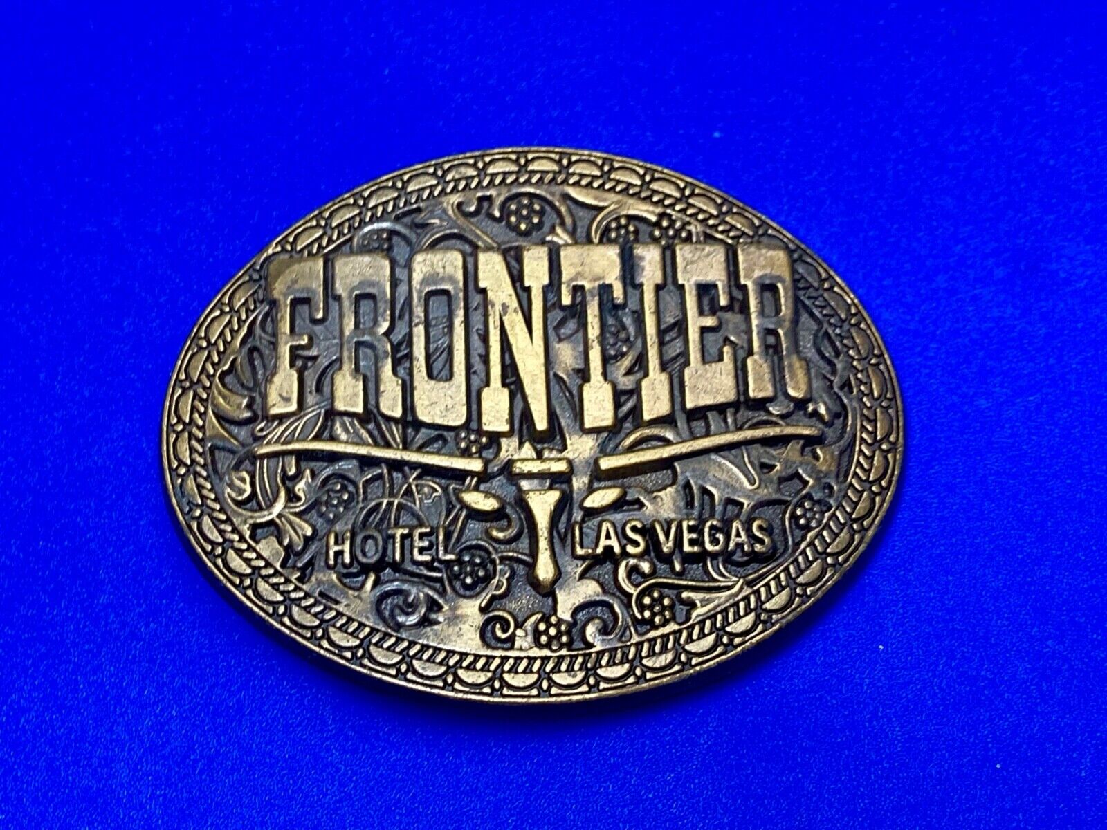 Vintage Frontier Hotel Old Las Vegas Belt Buckle Casino Nevada Western Longhorn