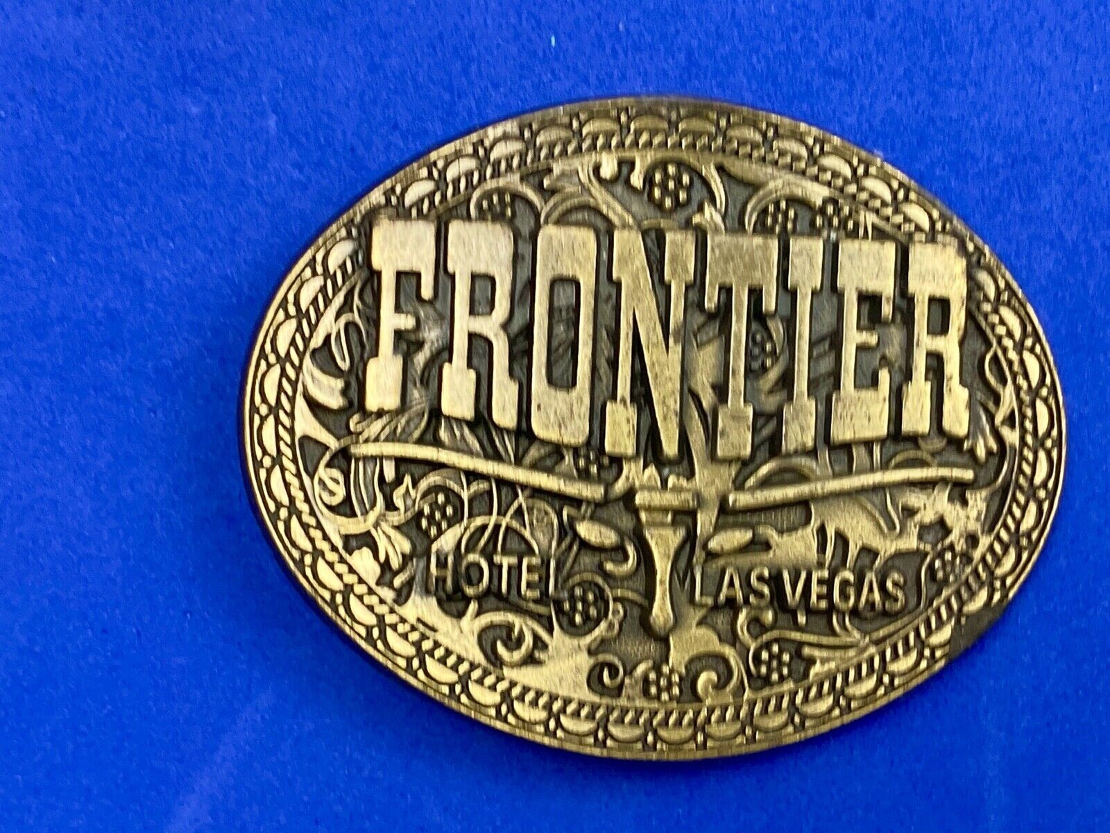 Vintage Frontier Hotel casino Las Vegas belt buckle - Western long horn 