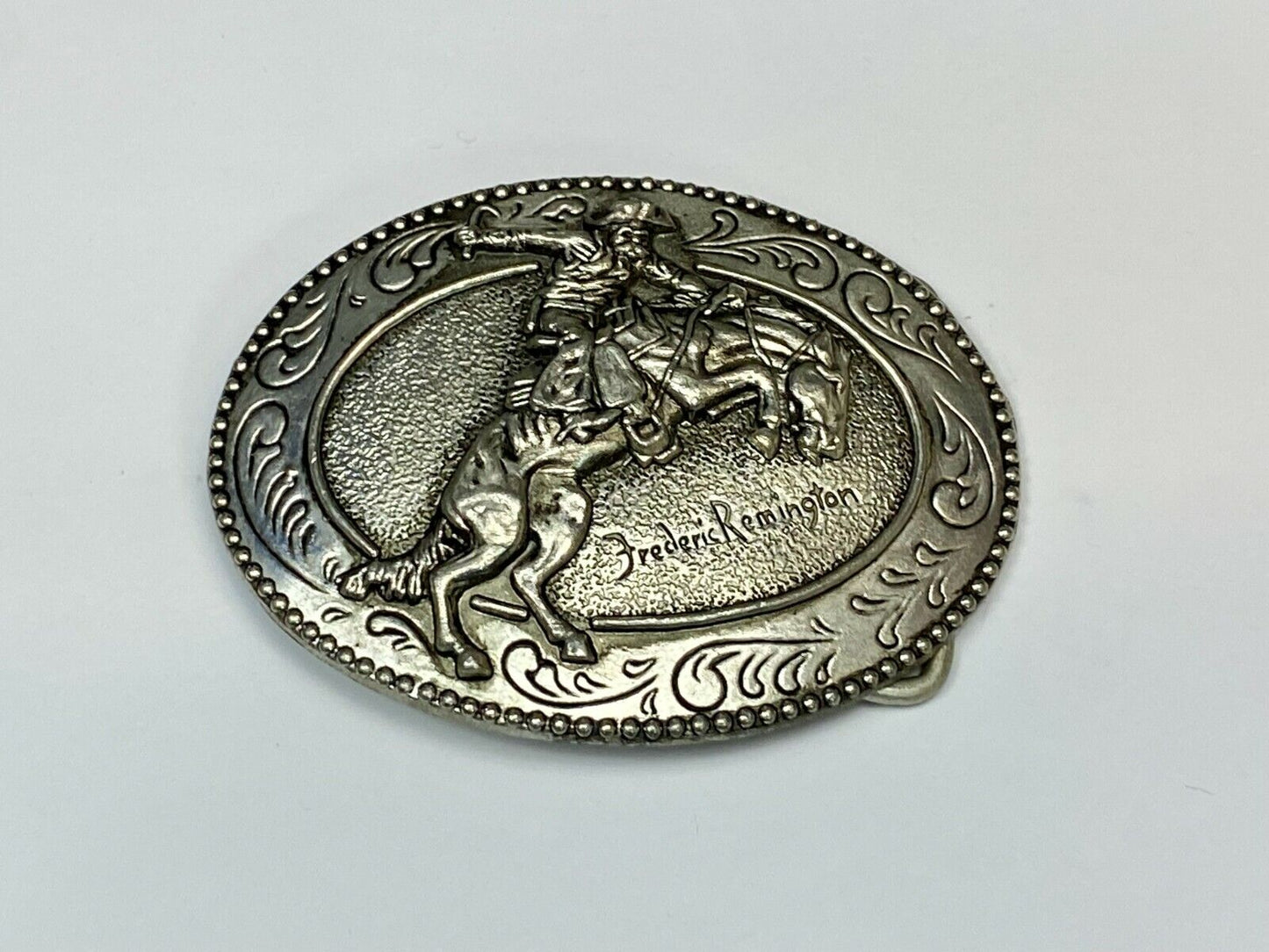 An Indian Trapper Frederick Remington Cowboy Horse Vintage Belt Buckle
