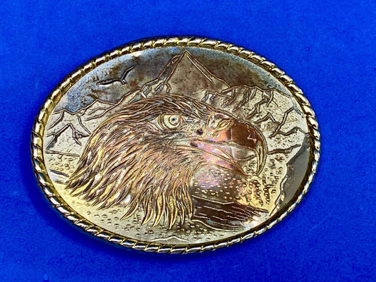 American Bald Eagle Patriotic Country Western Mixed Metal Belt Buckle Stamped W 