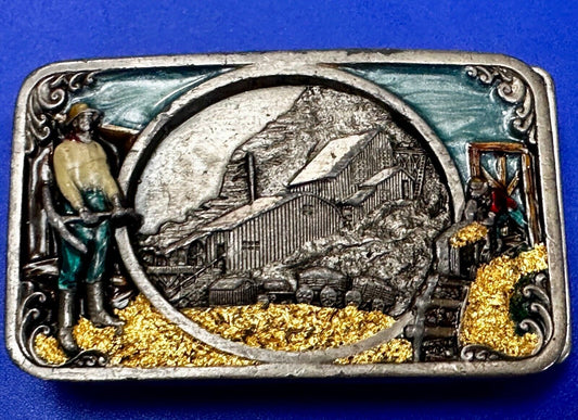 Underground Miners Processing Mill Historical Vintage 1983 Siskiyou Belt Buckle